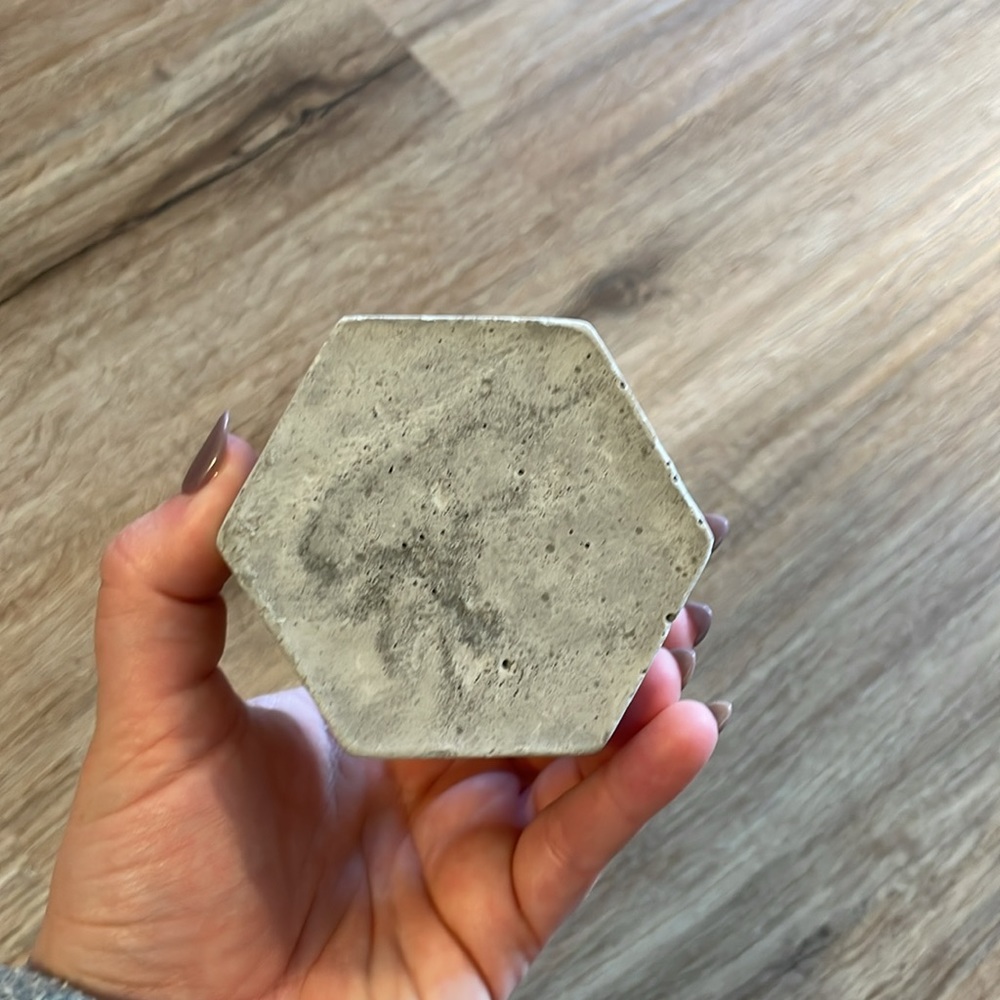 Concrete Grey Geometric Hexagon Candle Holder or Succulent Dish with Gold Detail - Picture 5 of 7